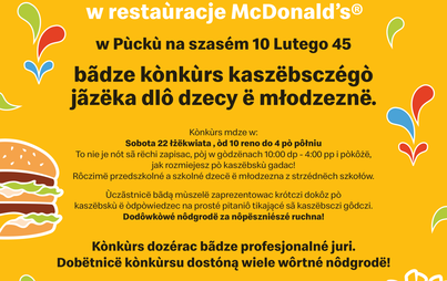 Zdjęcie do Sprawdź sw&oacute;j Język Kaszubski z McDonald's Puck
